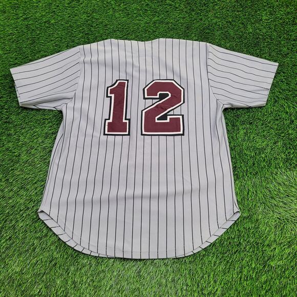 Vintage 80s St-Lukes Baseball Jersey Shirt Large 23x30 Gray Baggy Stripes - Picture 2 of 13